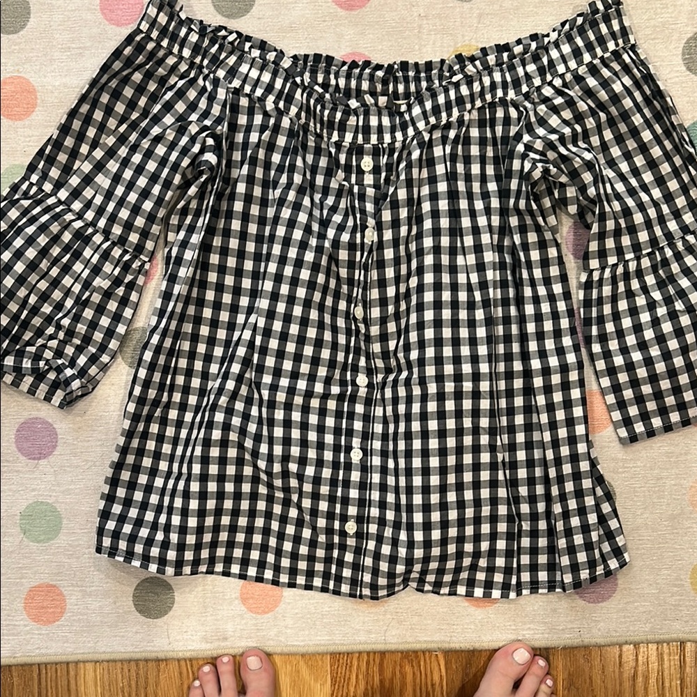 Abercrombie & Fitch Black and White Smocked Off-Shoulder Blouse